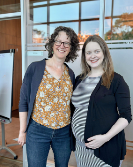 Lisa Roberts and Jill Trites during Alice House leadership transition Lisa Roberts, newly appointed Interim Executive Director of Alice House, stands smiling beside Executive Director Jill Trites, who is preparing to begin her maternity leave.